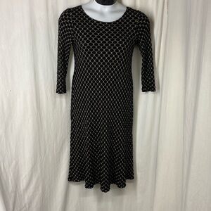 Tianello M HoneyComb Knit Textured Jacquard Ballet Dress Black Tan 3/4 Slv Knee